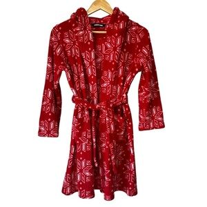 Lands' End Kids Fleece Hooded Robe, Christmas red with white snowflakes, 12